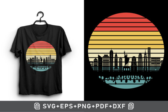 Nyc City Skyline Retro Vintage Sunset