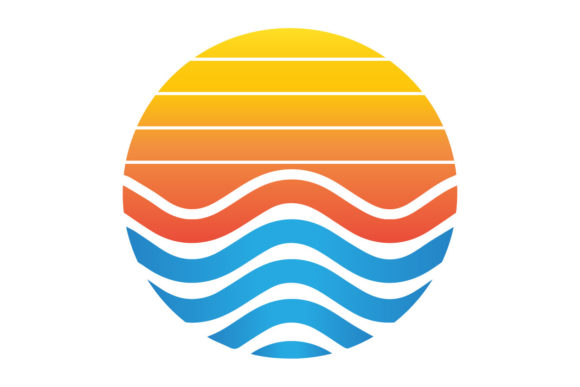 Retro Sunset with Waves Circle Clipart