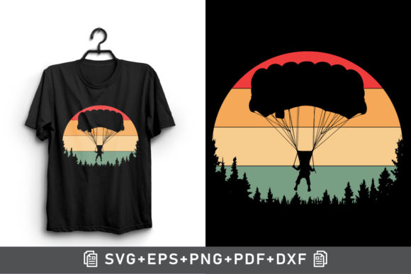 Retro Vintage Sunset Forest Paragliding